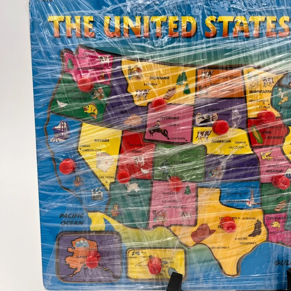 Wooden USA Map Peg Puzzle Educational United States Geography Toy for Kids